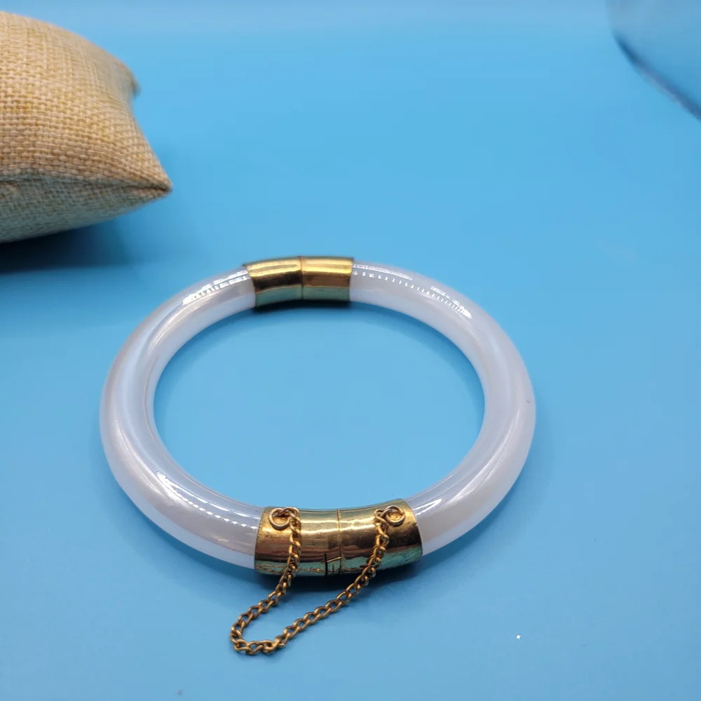 Gold Clasp White Bangle Bracelet